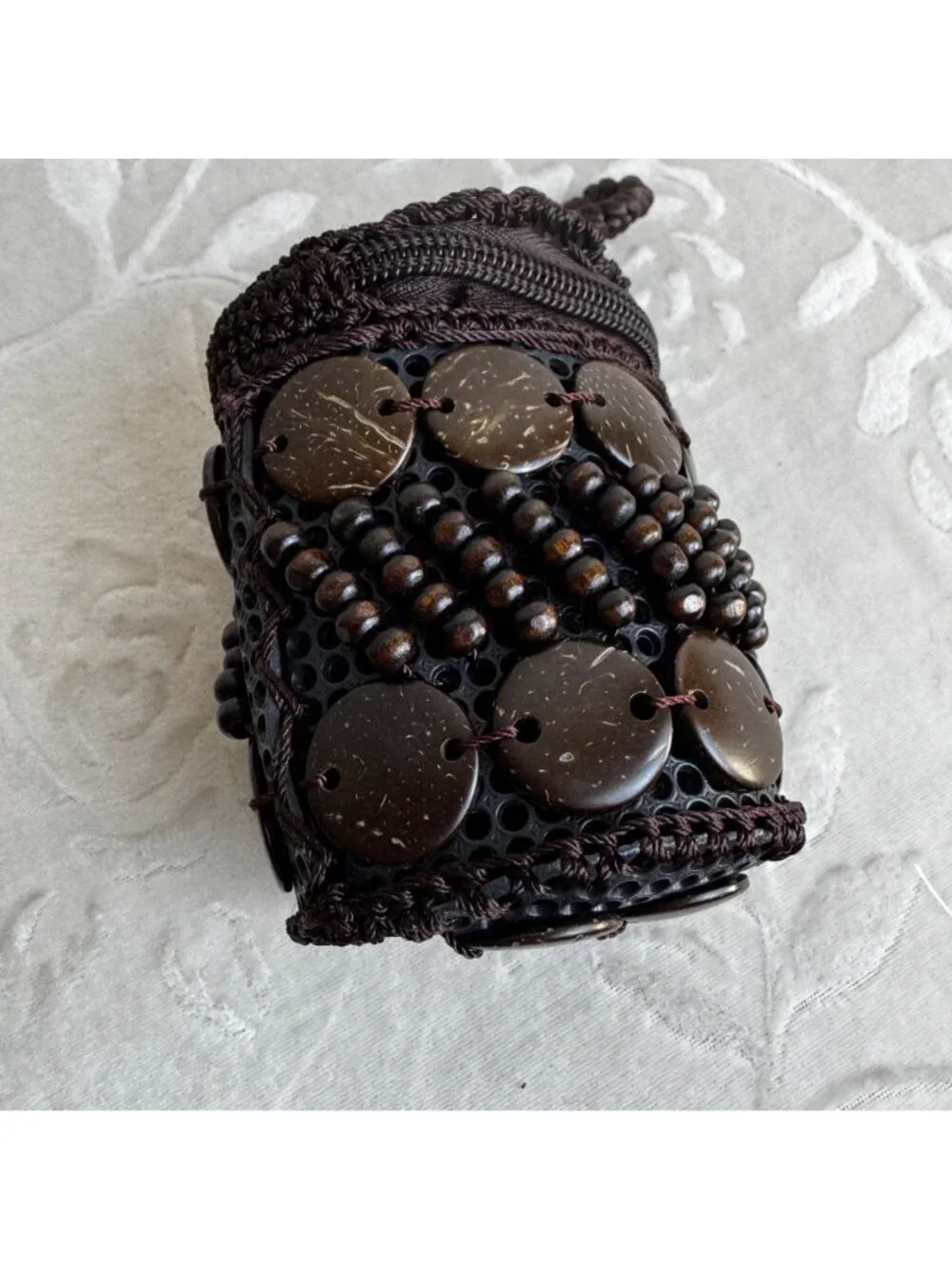 Ethnic Style Retro Handcrafted Coconut Shell & Bead Zipper Coin Pouch Boho Style - Picture 3 of 6